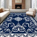 Elegant White Floral Scrollwork Design Rug