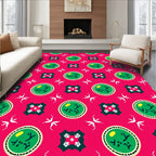 Vibrant Pink Green Graphic Medallion Rug