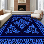 Deep Blue Abstract Floral Scroll Rug