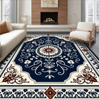 Intricate Dark Blue Floral Medallion Rug