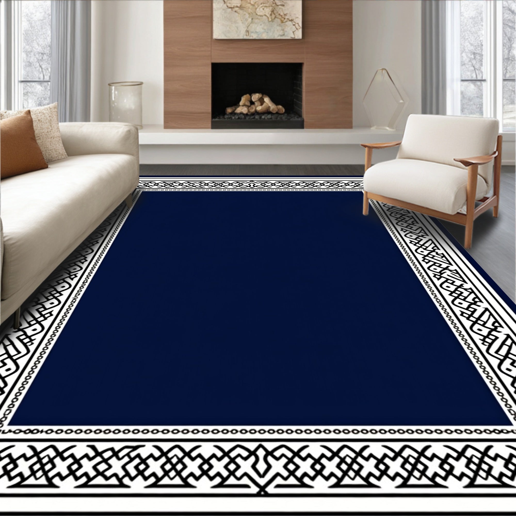 Intricate Geometric Patterned Border Design Rug