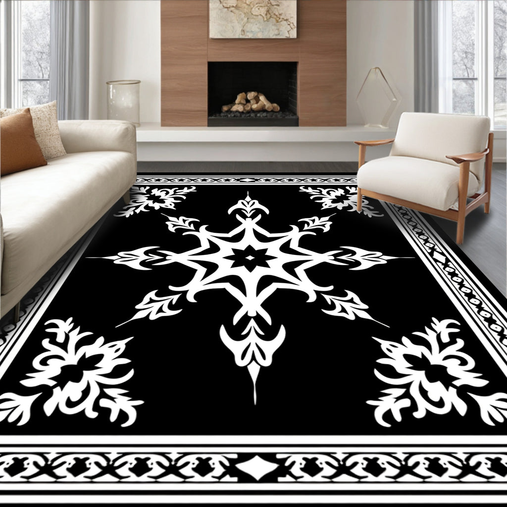 Black And White Folk Star Rug
