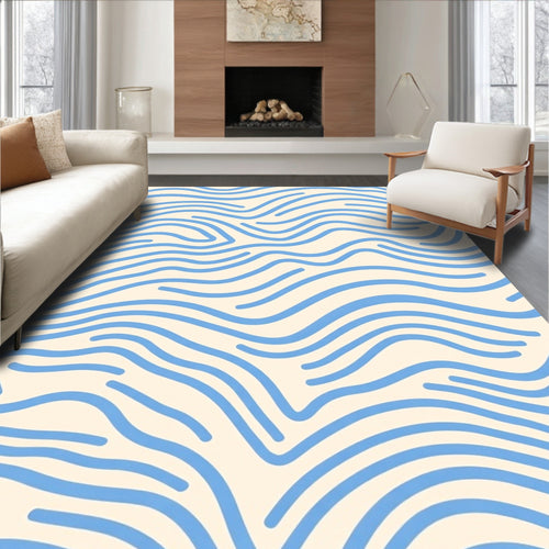 Abstract Blue Wave Pattern Rug