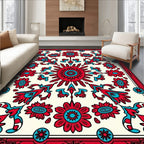 Red Turquoise Floral Sunburst Pattern Design Rug