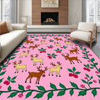 Pink Reindeer Holly Berry Garland Rug