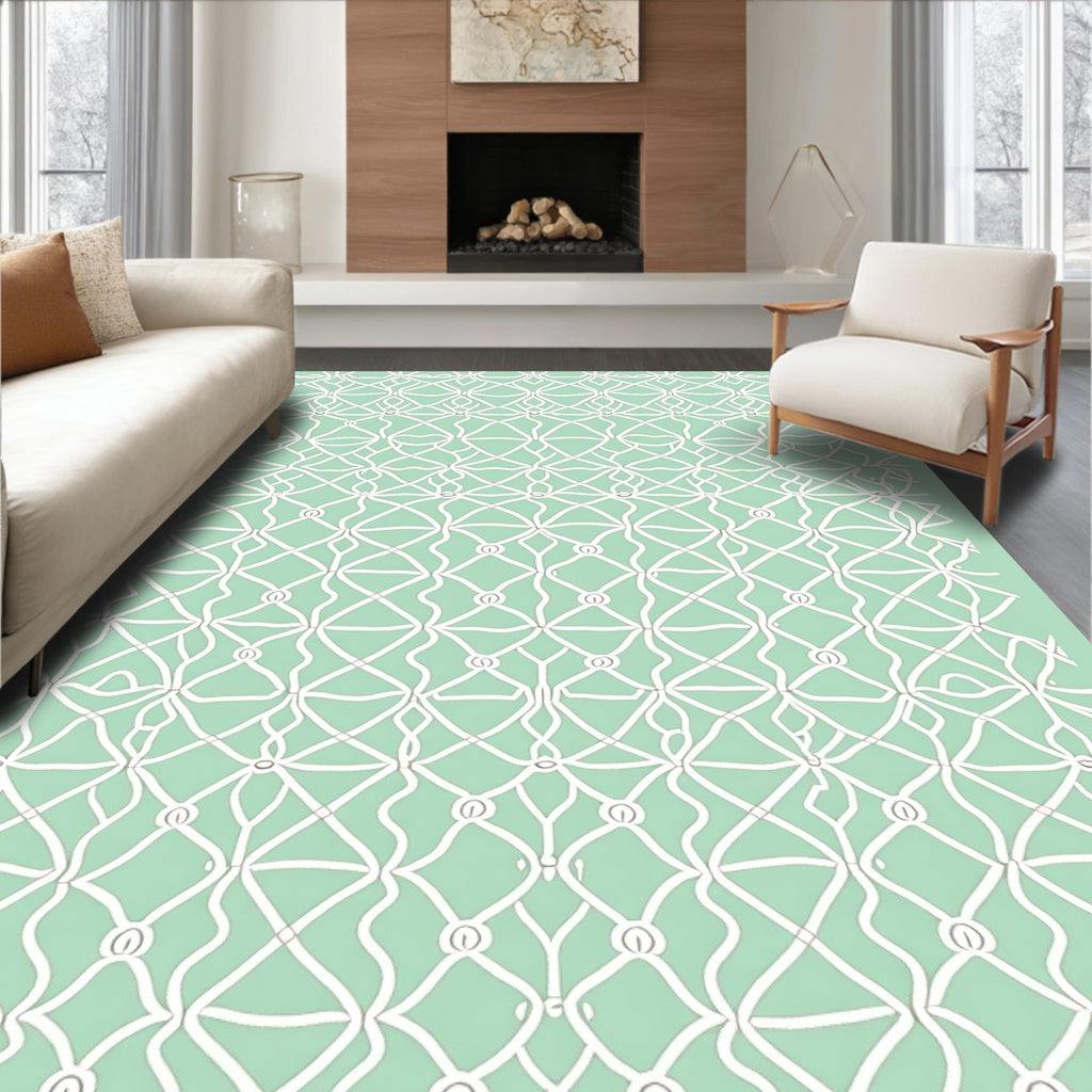 Mint Green Lattice Detailed Design Rug