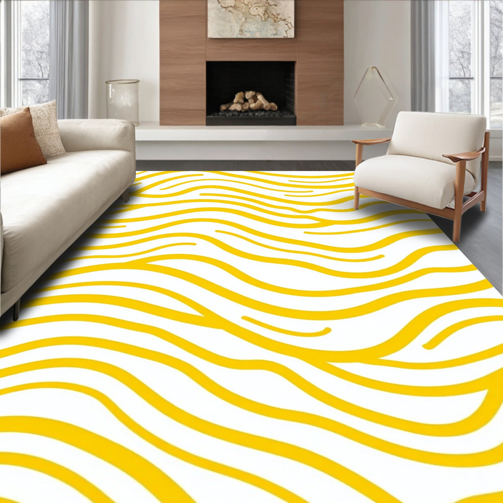 Golden Wavy Stripes Pattern Rug