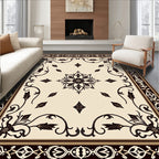 Elegant Black Floral Scrolls Medallion Rug