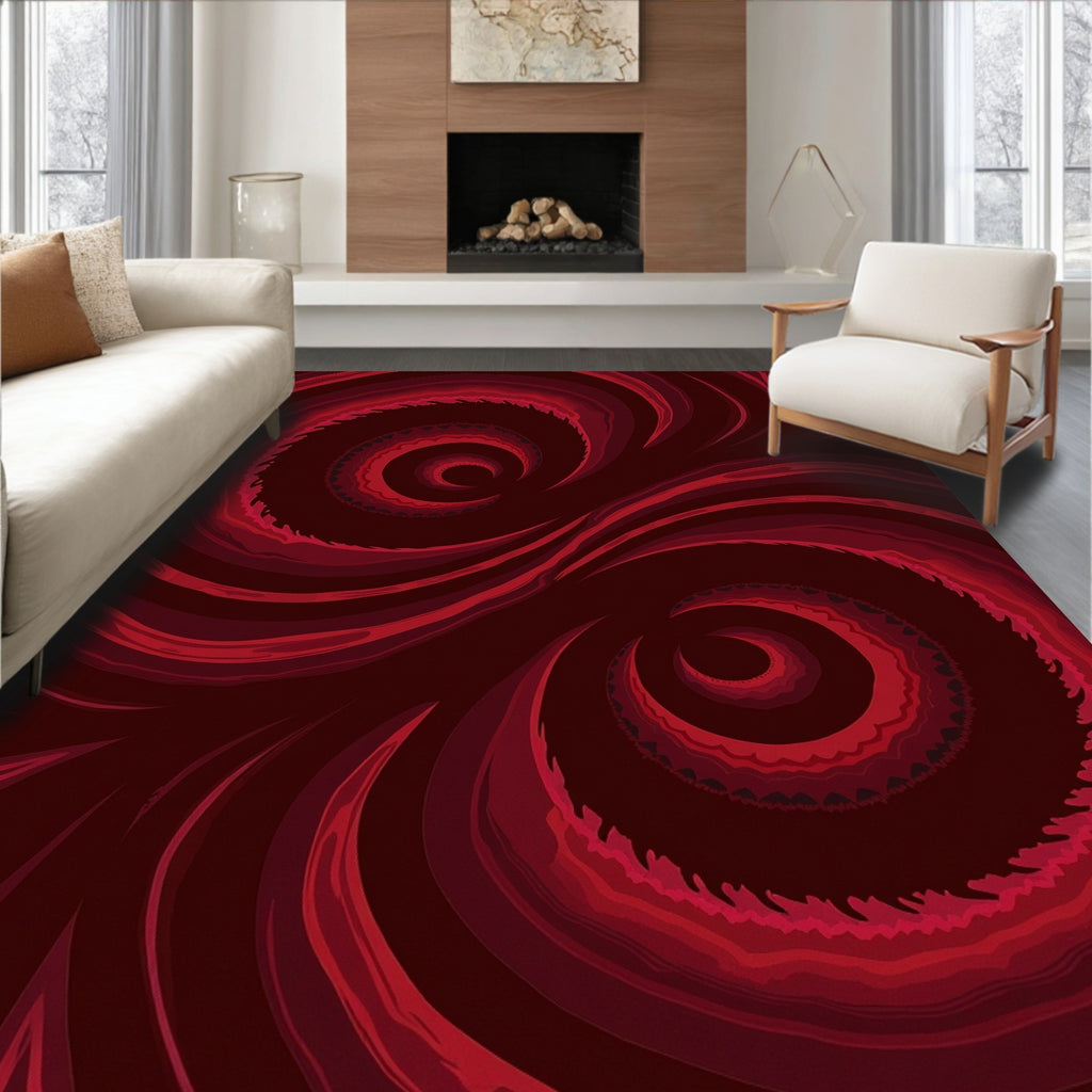 Crimson Swirl Abstract Pattern Rug