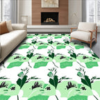 Green Abstract Floral Leaf Pattern Rug