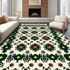 Intricate Black Green Floral Pattern Rug