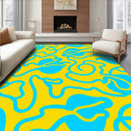 Abstract Wavy Blue Yellow Design Rug