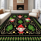 Joyful Elves Black Holiday Border Rug