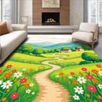 Whimsical Country Lane Floral Garden Rug