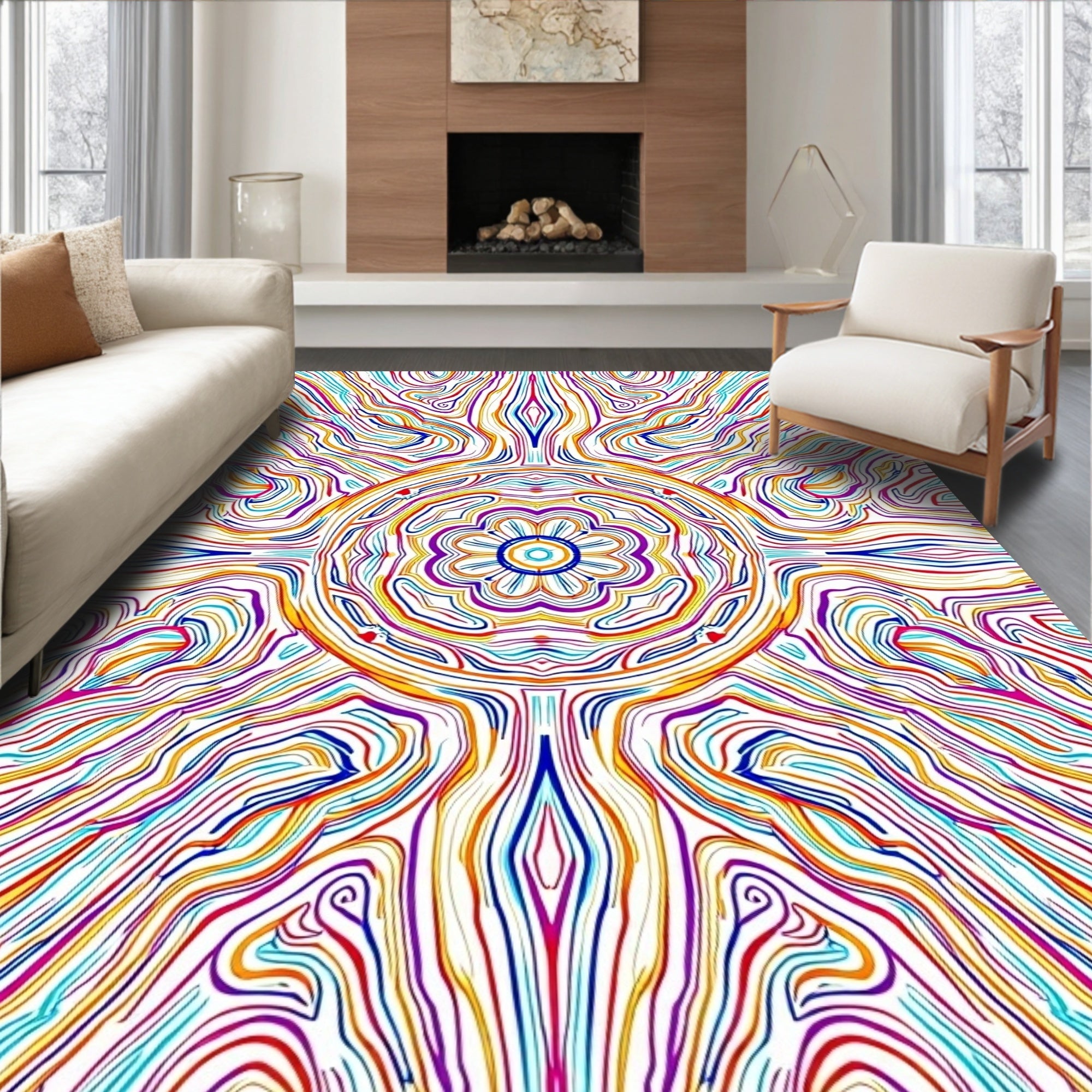 Radiant Colorful Psychedelic Mandala Rug