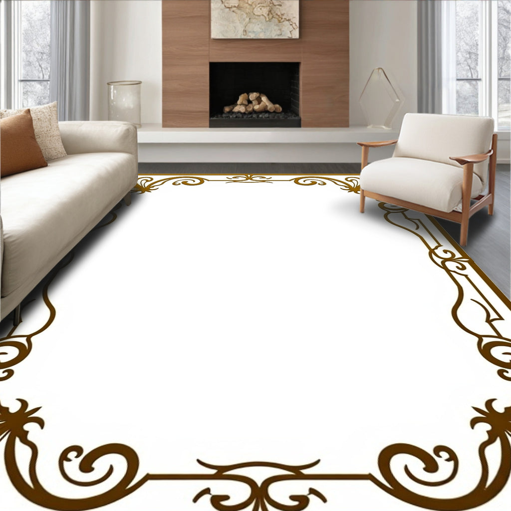 Ornate Swirl Leaf Patterned Frame Rug