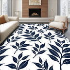 Dark Navy Leaf Branch Pattern Rug