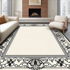 Ornate Black Floral Border Design Rug
