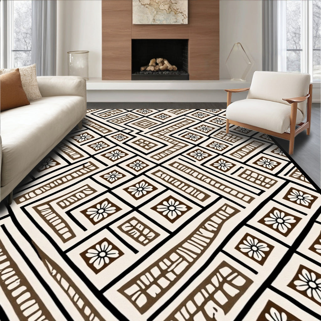 Geometric Floral Diamond Pattern Rug