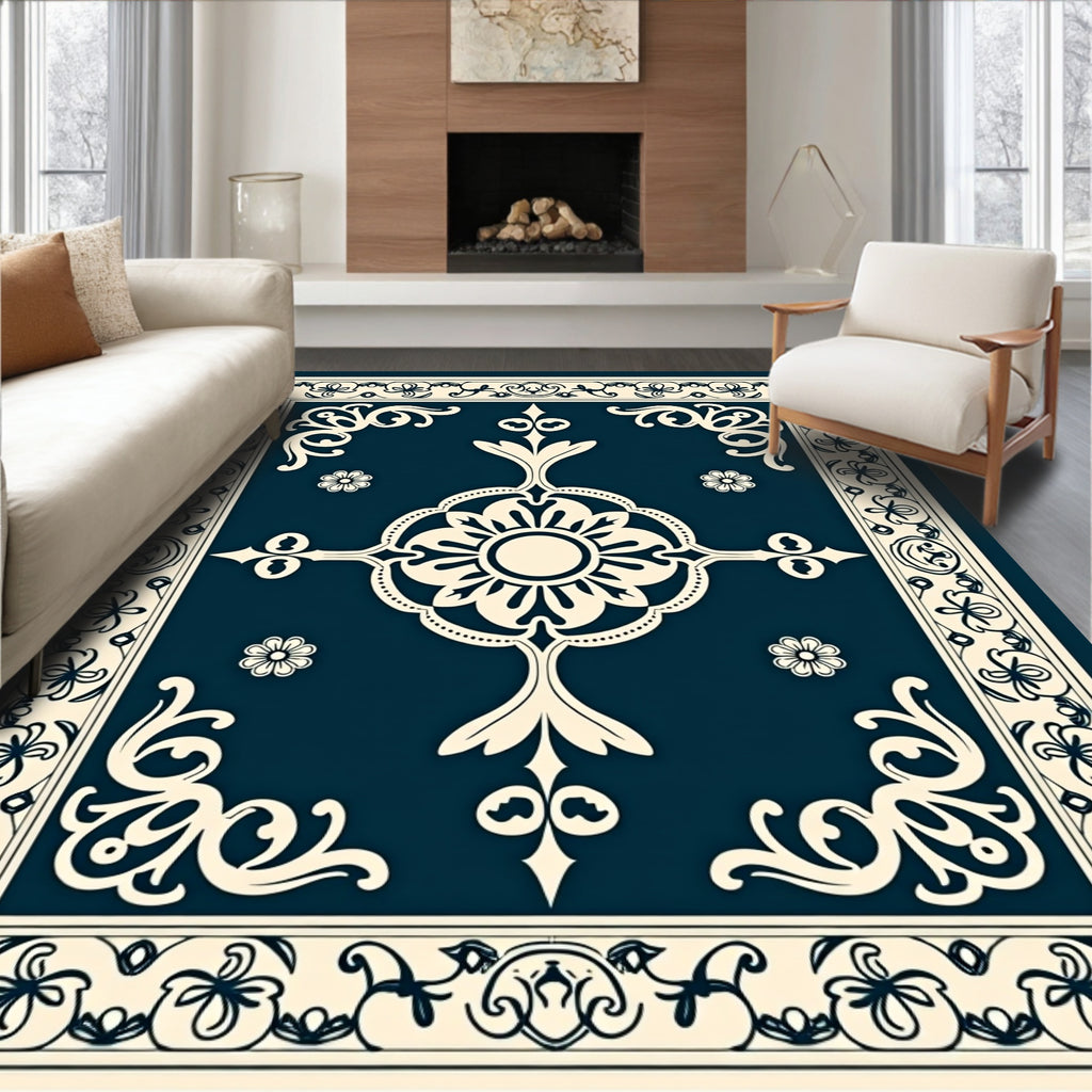 Ornate Floral Cream Teal Rug