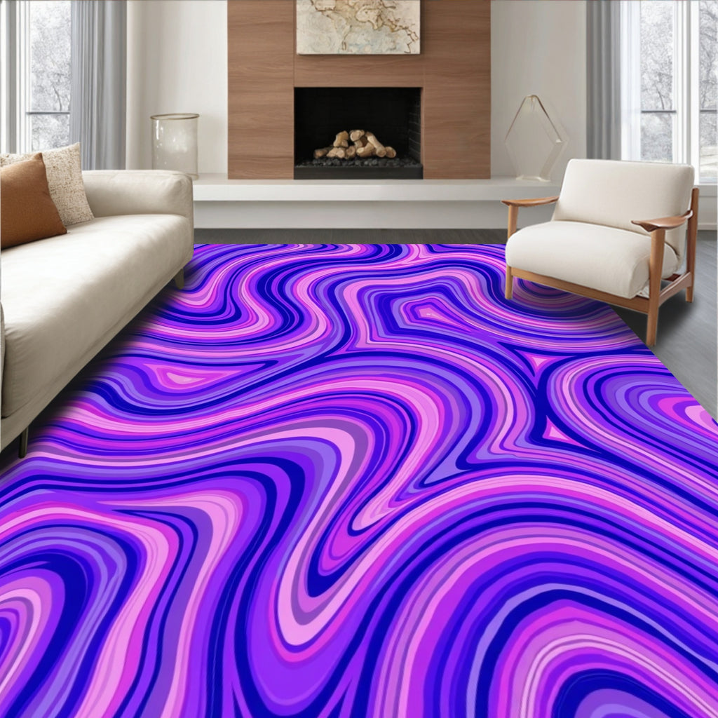 Abstract Wavy Purple Pink Hues Design Rug