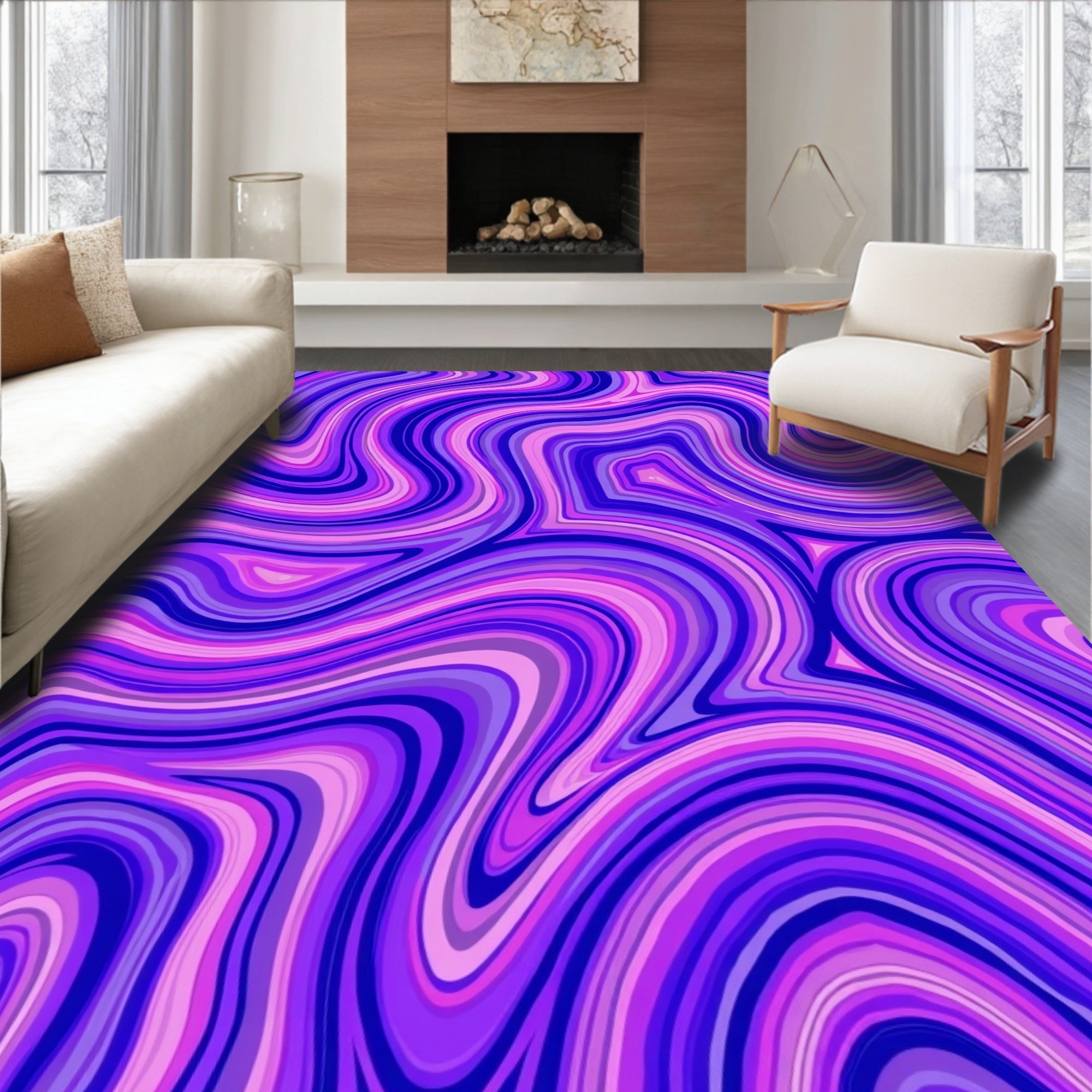 Abstract Wavy Purple Pink Hues Design Rug