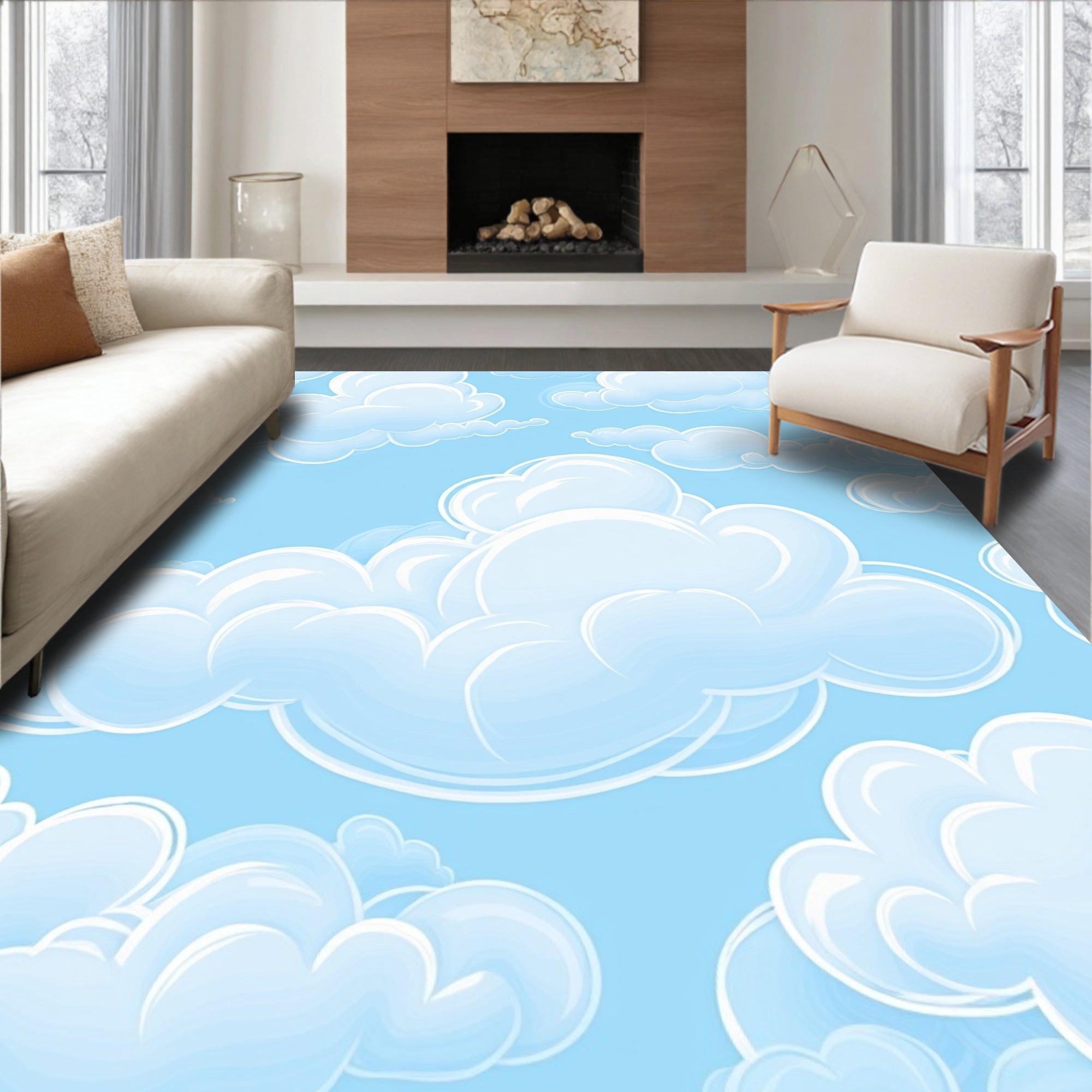 Whimsical Cloud Pattern Sky Design Rug