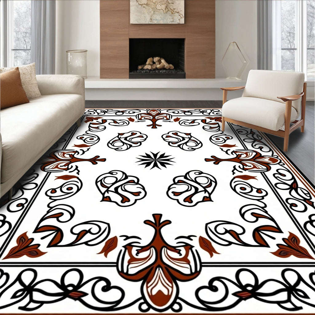 Ornate Floral Scroll Pattern Rug