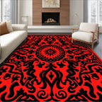 Radiant Red Black Medallion Pattern Rug