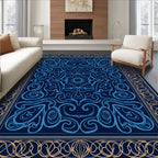 Deep Blue Ornate Floral Medallion Pattern Rug