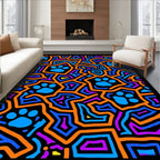 Vibrant Blue Paw Geometric Maze Rug