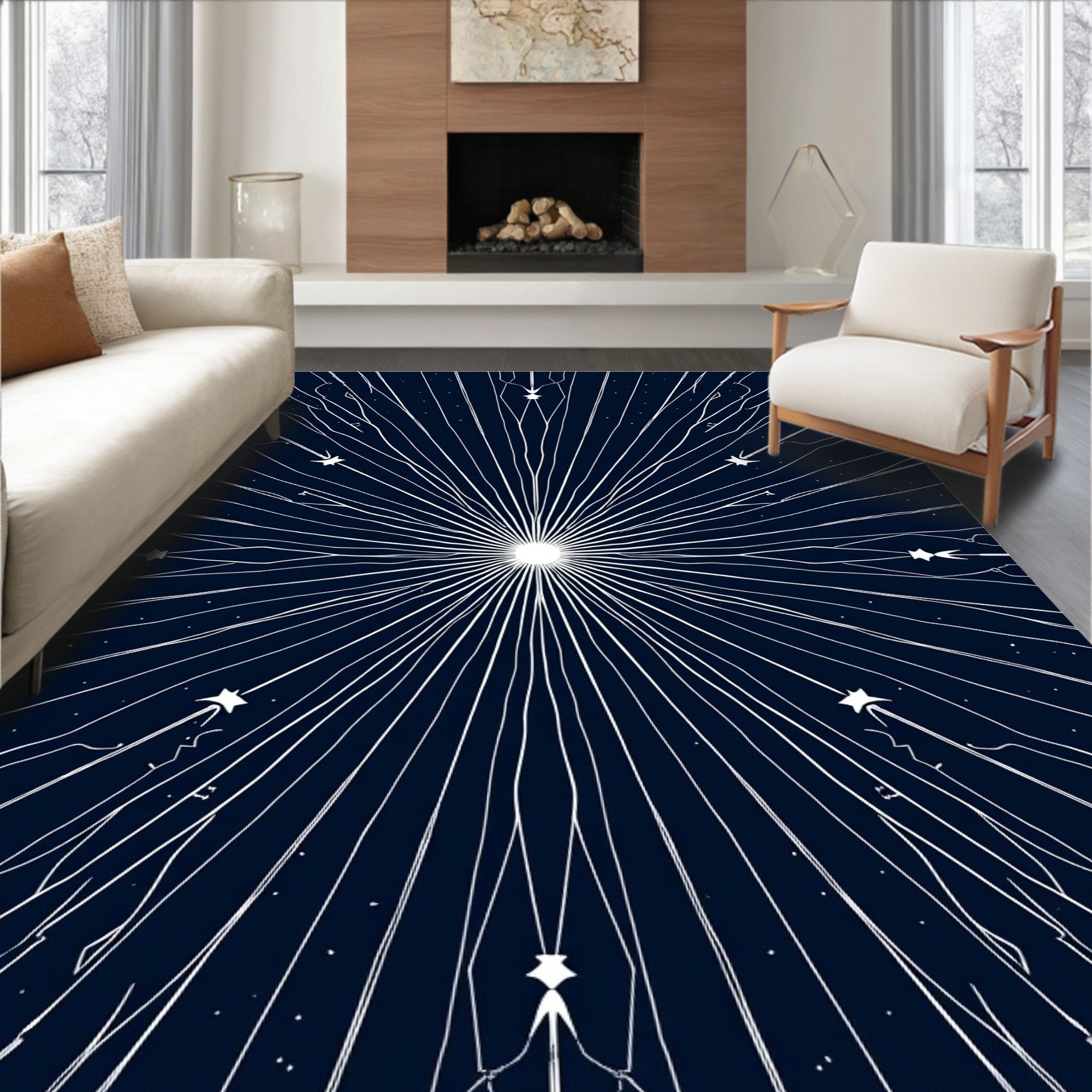 Celestial Burst Starburst Line Art Rug