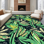 Tropical Leaf Patterned Vibrant Green Rug
