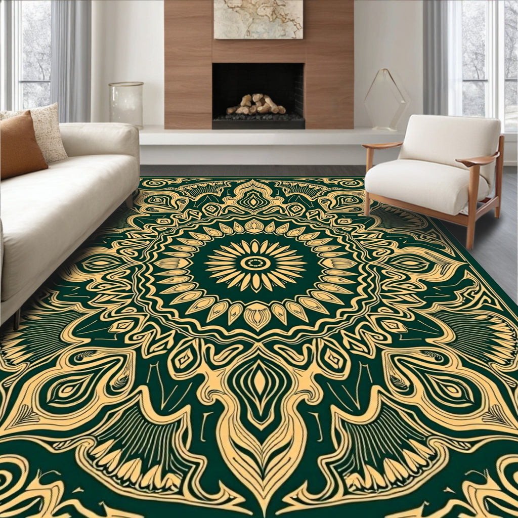 Intricate Gold Mandala Pattern Rug