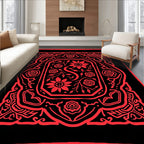 Floral Intricate Red Black Design Rug