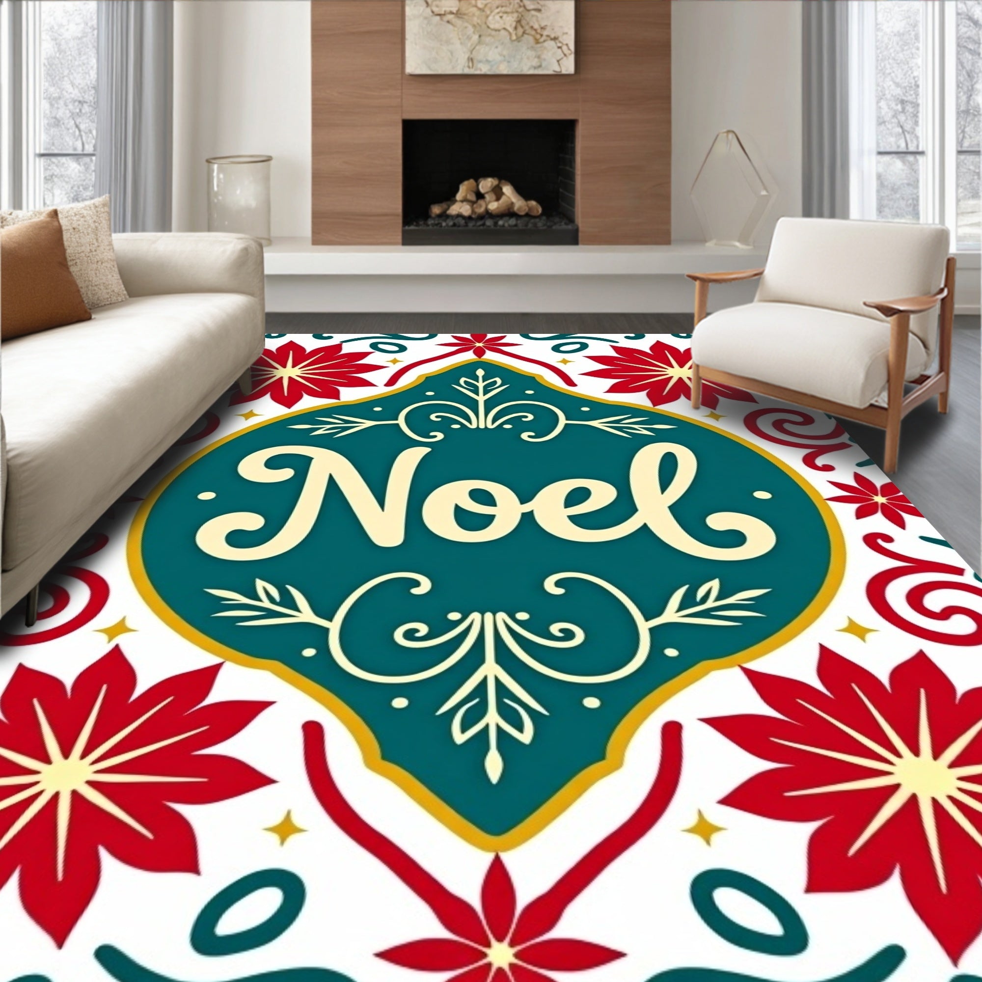 Crimson Noel Floral Swirl Medallion Rug