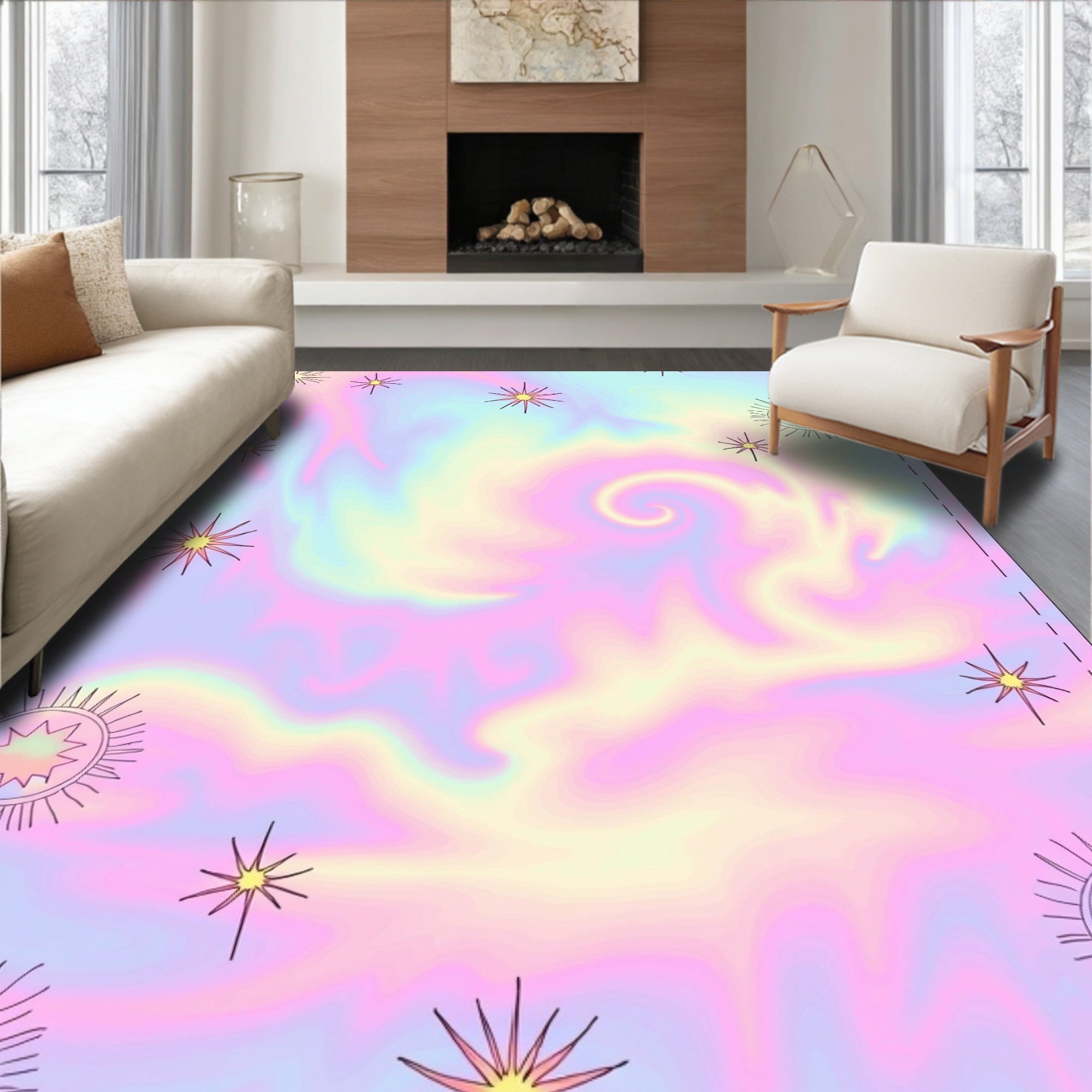 Pastel Swirl Starburst Pattern Rug