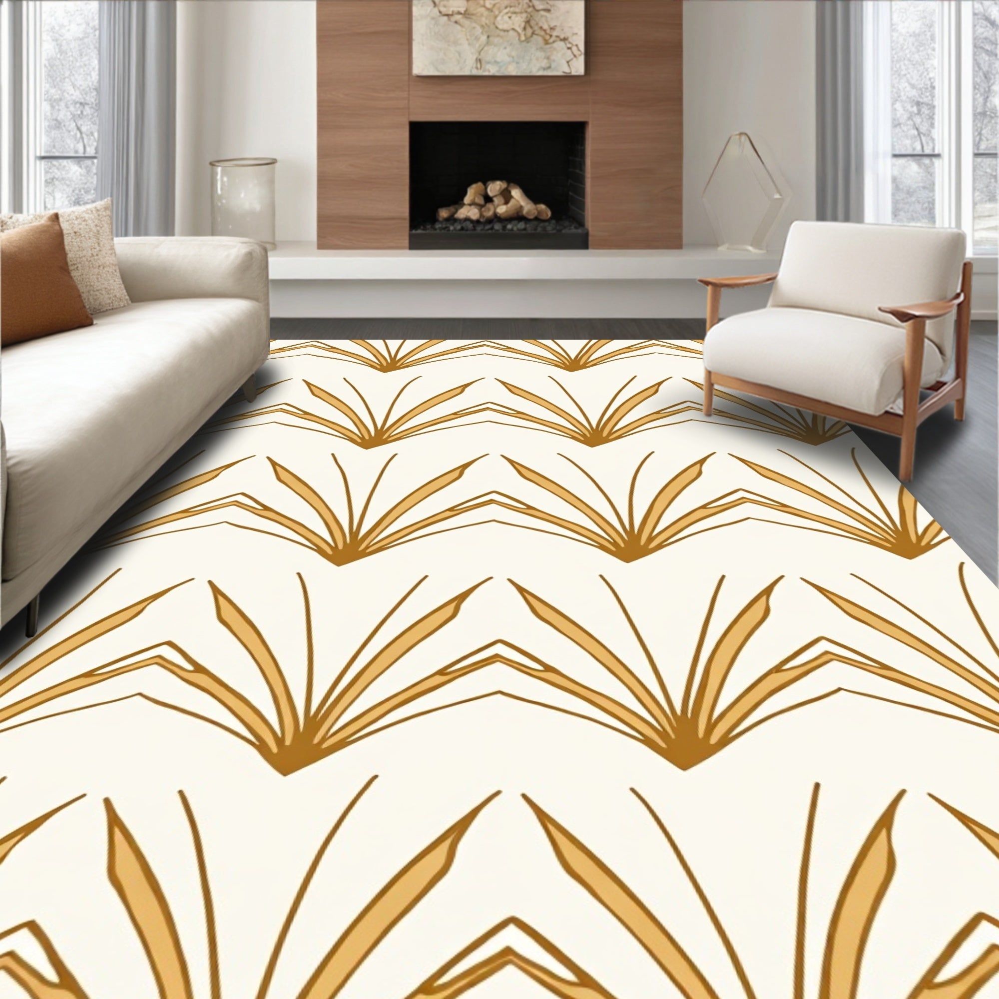 Amber Sunburst Symmetric Pattern Design Rug