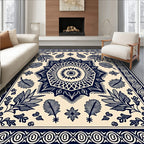 Navy Leaf Starburst Geometric Mandala Rug