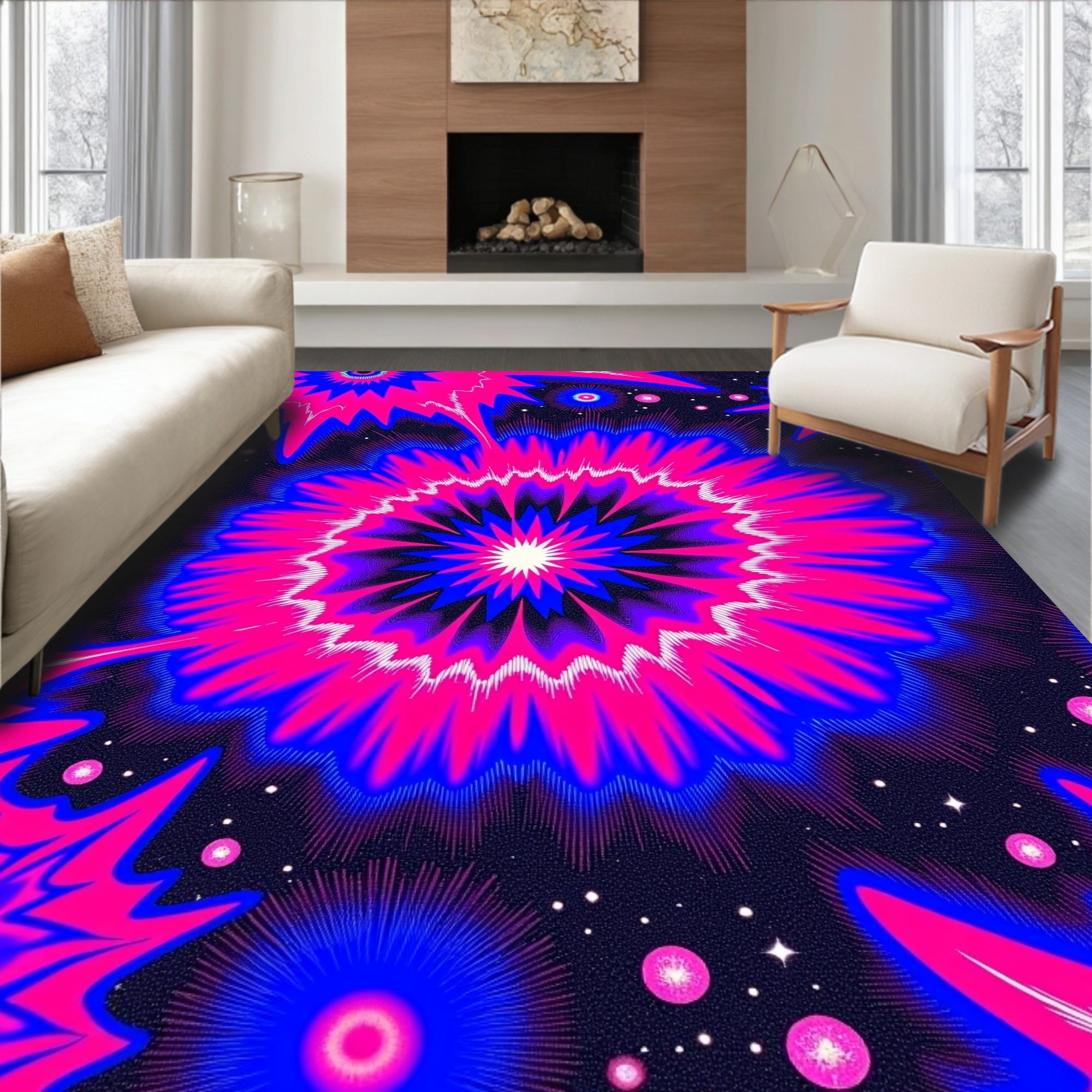 Electric Bloom Psychedelic Pattern Rug