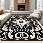 Classic Floral Scrollwork Black Beige Rug