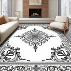 Ornate Floral Bordered Rococo Design Rug