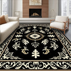 Ornate Black Cream Floral Pattern Rug