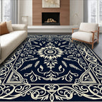 Intricate Floral Cream Border Pattern Rug