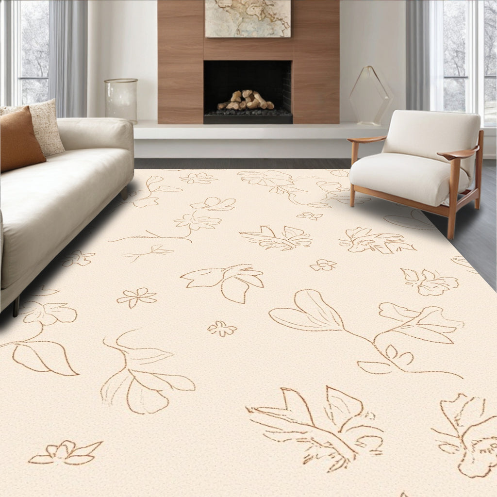 Delicate Line Art Botanical Pattern Rug