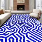 Abstract Blue Maze Pattern Rug