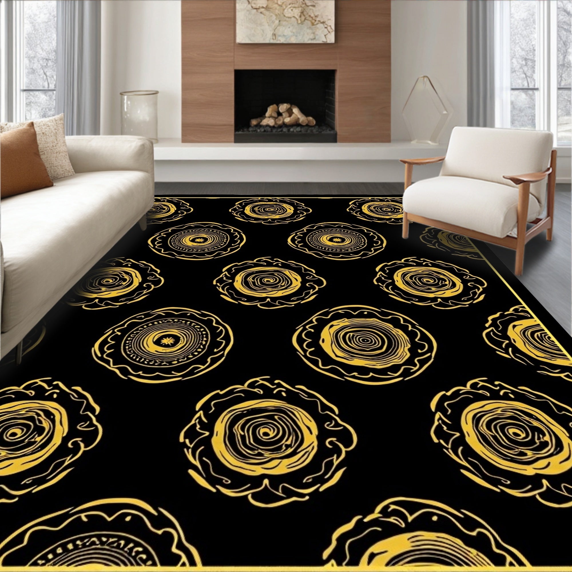 Golden Sunburst Abstract Pattern Rug