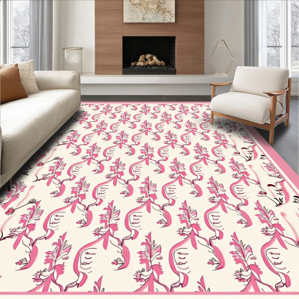 Pink Botanical Swirls Pattern Rug