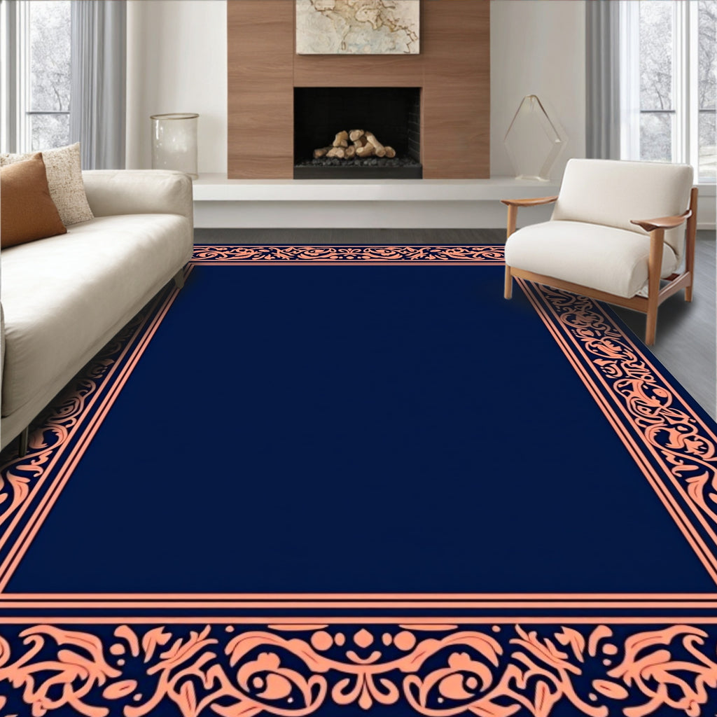 Ornate Coral Floral Border Design Rug