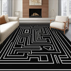 Black White Maze Pattern Rug
